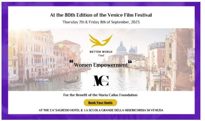 صندوق العالم الأفضل Better World Fund خلال الدورة الثمانين من مهرجان البندقية السينمائي، لا موسترا، في 7 و 8 سبتمبر 2023.