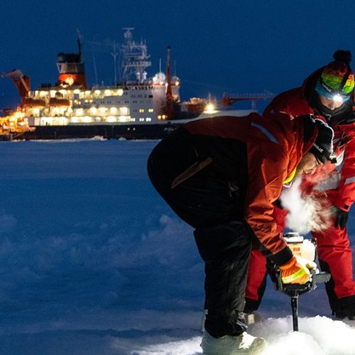 Marc Oggier and Julia Regnery working on the sea ice, MOSAiC Leg1, 9 October 2019, Marcel Nicolaus